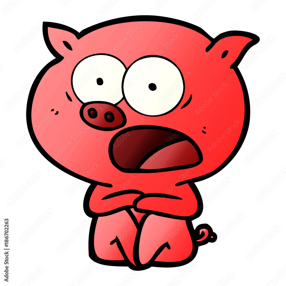 Fototapeta premium shocked cartoon pig sitting down