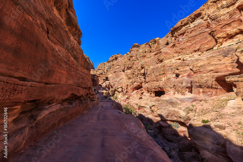 Pathway up to the monastry at Petra the ancient City Al Khazneh in Jordan