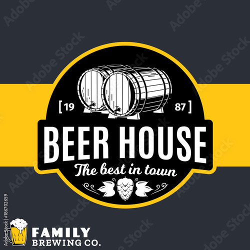 Vector white and yellow vintage beer house logo