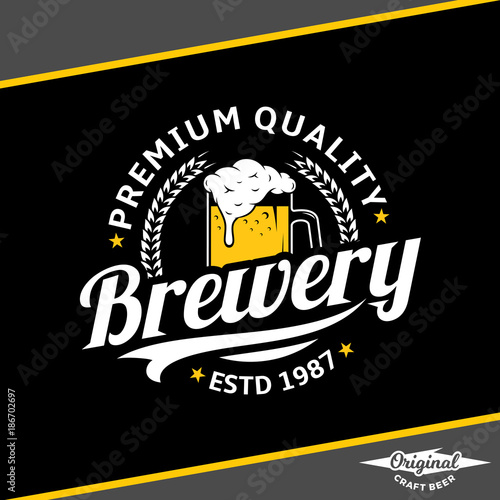 Vector white and yellow vintage brewery logo