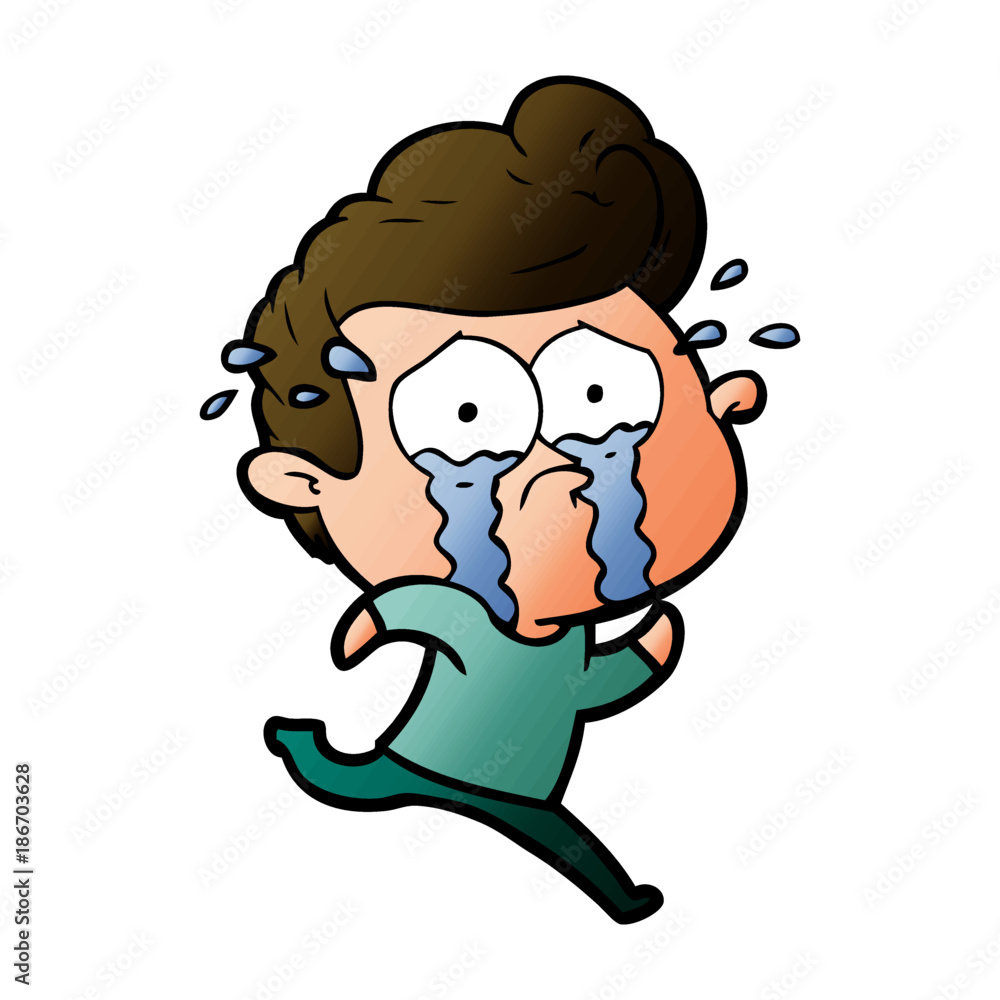 cartoon crying man running