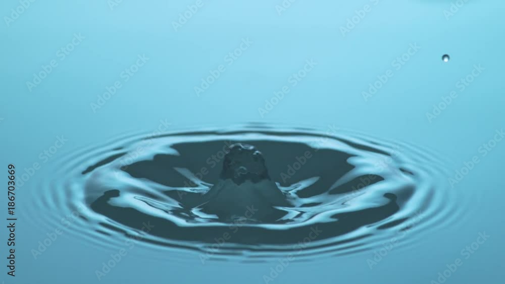 Slow Motion Water Droplet Falling Breaks Surface Tension and Makes