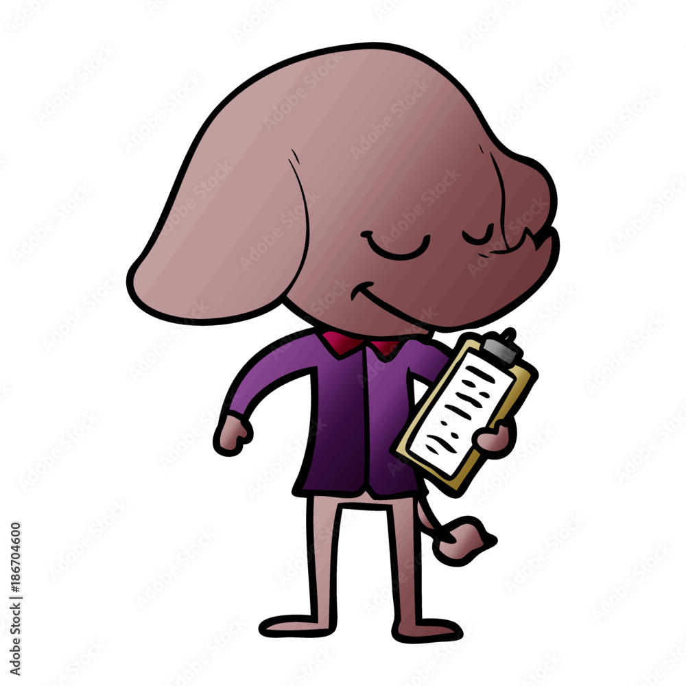 cartoon smiling elephant with clipboard cartoon smiling elephant with clipboard