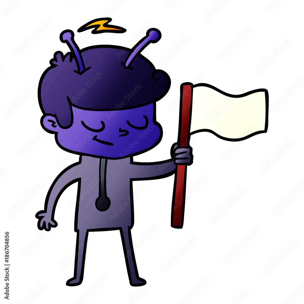 friendly cartoon spaceman with white flag friendly cartoon spaceman with white flag