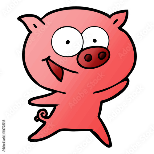 cheerful pig cartoon