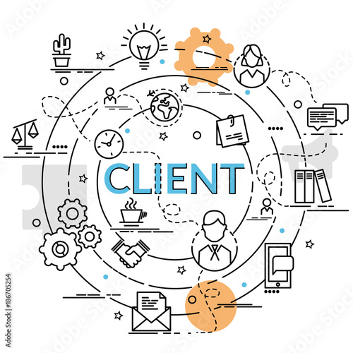 Flat colorful design concept of Client. Infographic idea of making creative products..Template for website banner, flyer and poster.