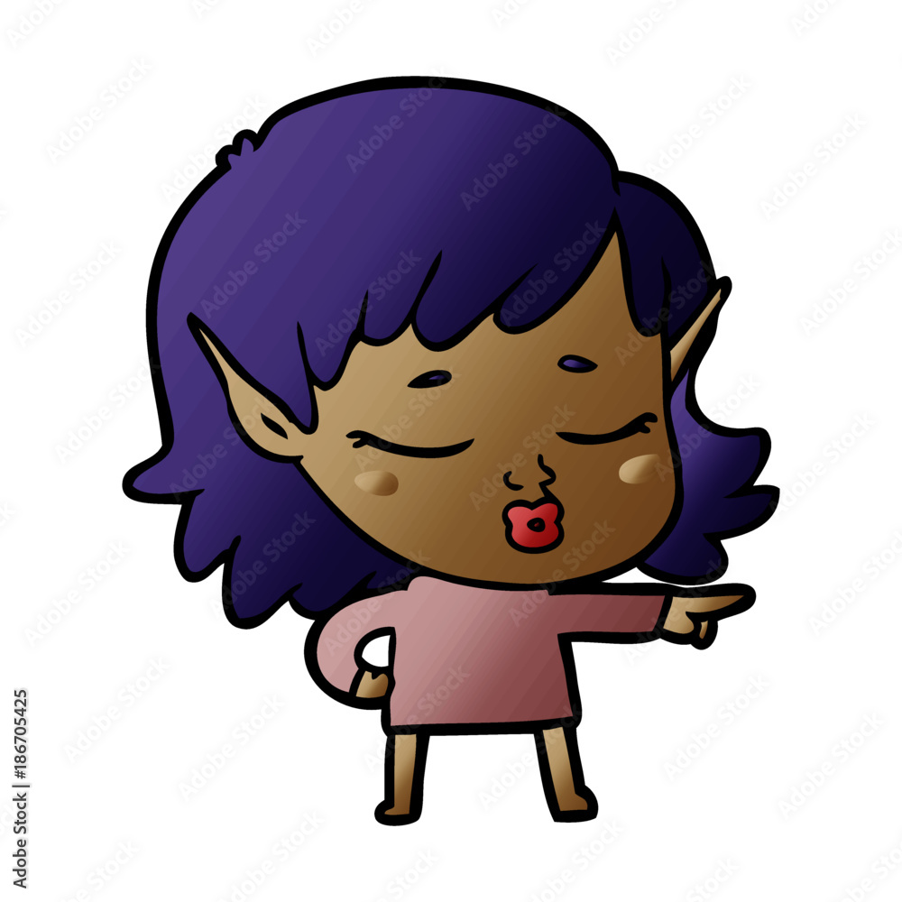 pretty cartoon elf girl pointing pretty cartoon elf girl pointing