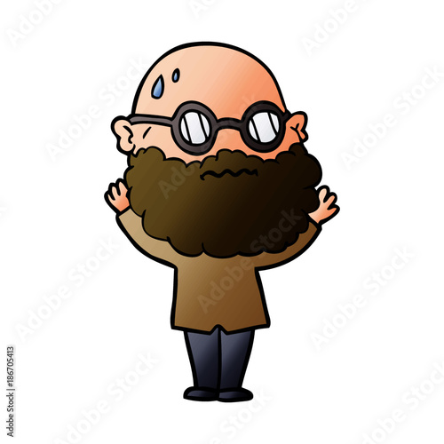cartoon worried man with beard and spectacles