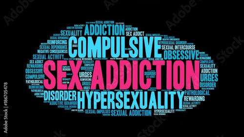 Sex Addiction Animated Word Cloud on a black background. 