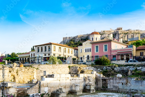 Street view of old buildings in Athens, Greece