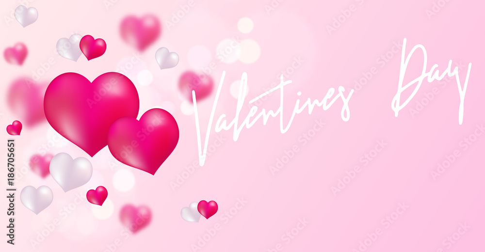 Valentine's day, banner template. Pink heart with lettering, isolated on background. Heart tags poster design. Vector