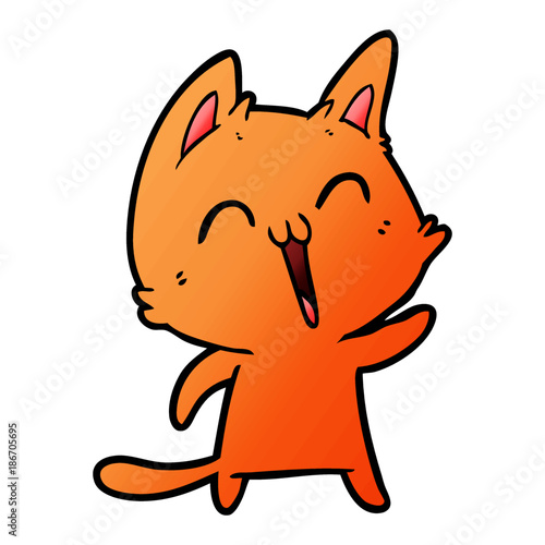 happy cartoon cat meowing