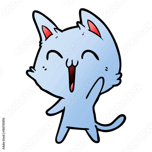 happy cartoon cat meowing