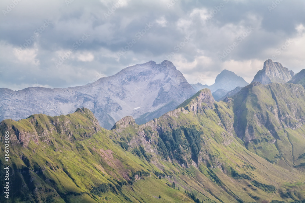 Fototapeta premium view on mountain ridge on cloudy day