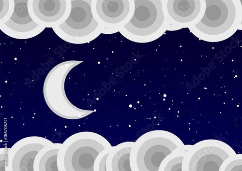 Clouds on the sky with moon and star at night.