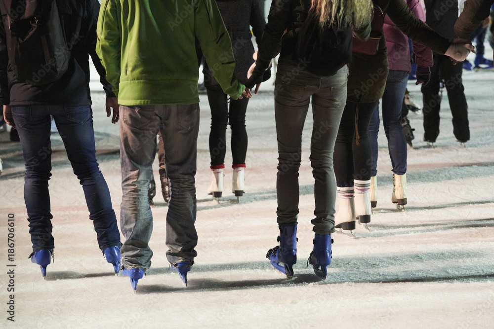 Unidentifiable Ice skaters using a temporary rink during the Christmas and New Year holiday period