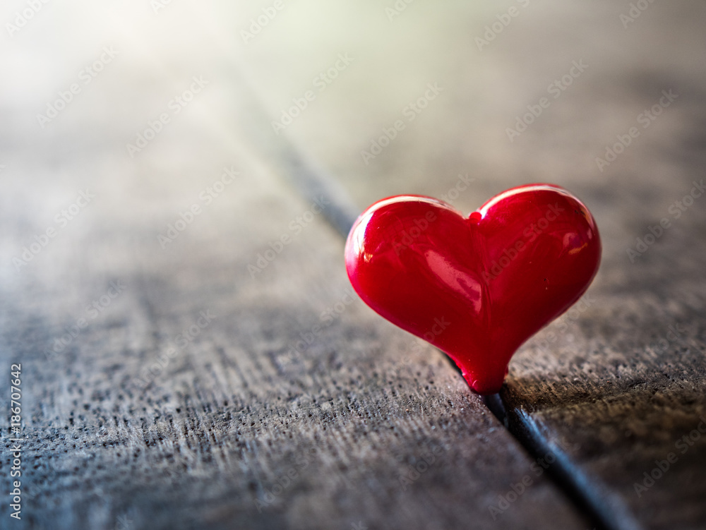 Fototapeta premium red heart valentine day on wood background