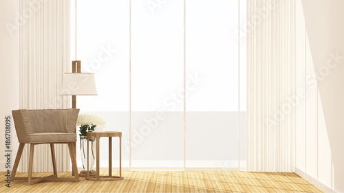 Living room and balcony on white background for artwork room for rent or residence - Interior Design - 3D Rendering