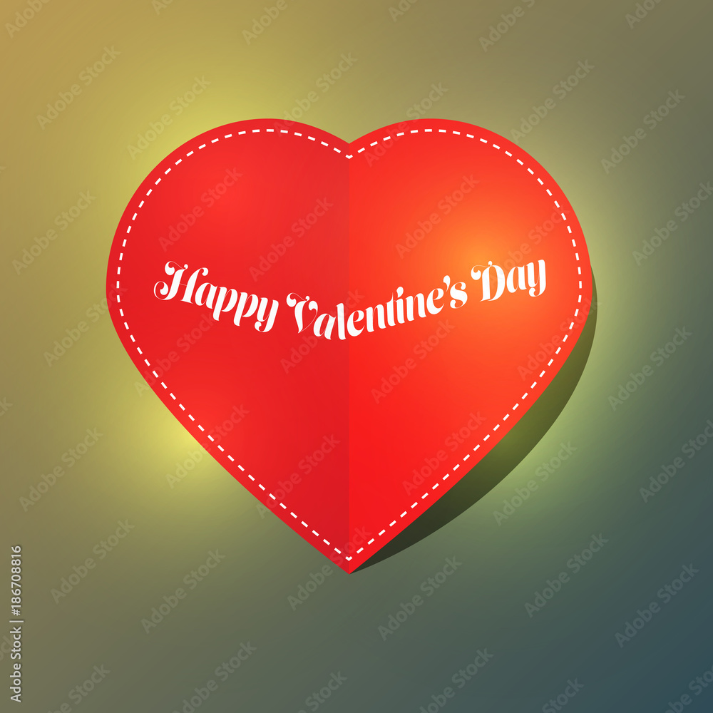 red paper cut love heart for Valentine's day on dark green background with light .Love invitation cards.