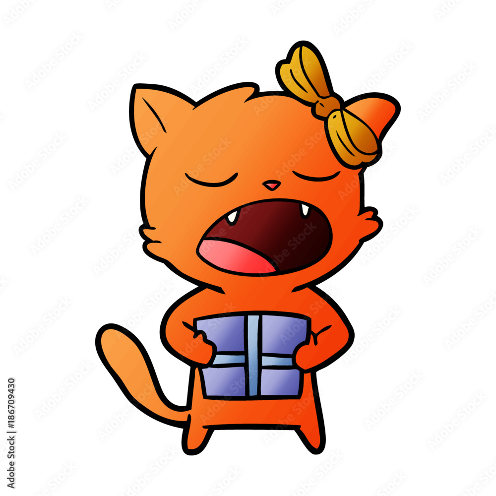 cartoon cat with christmas present cartoon cat with christmas present