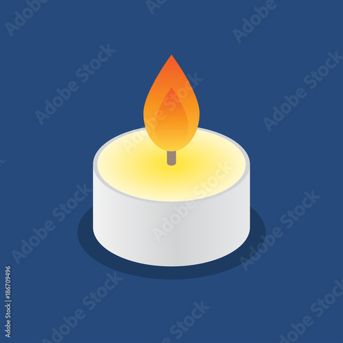Tea candle icon. Floating candle, vector illustration on blue background.