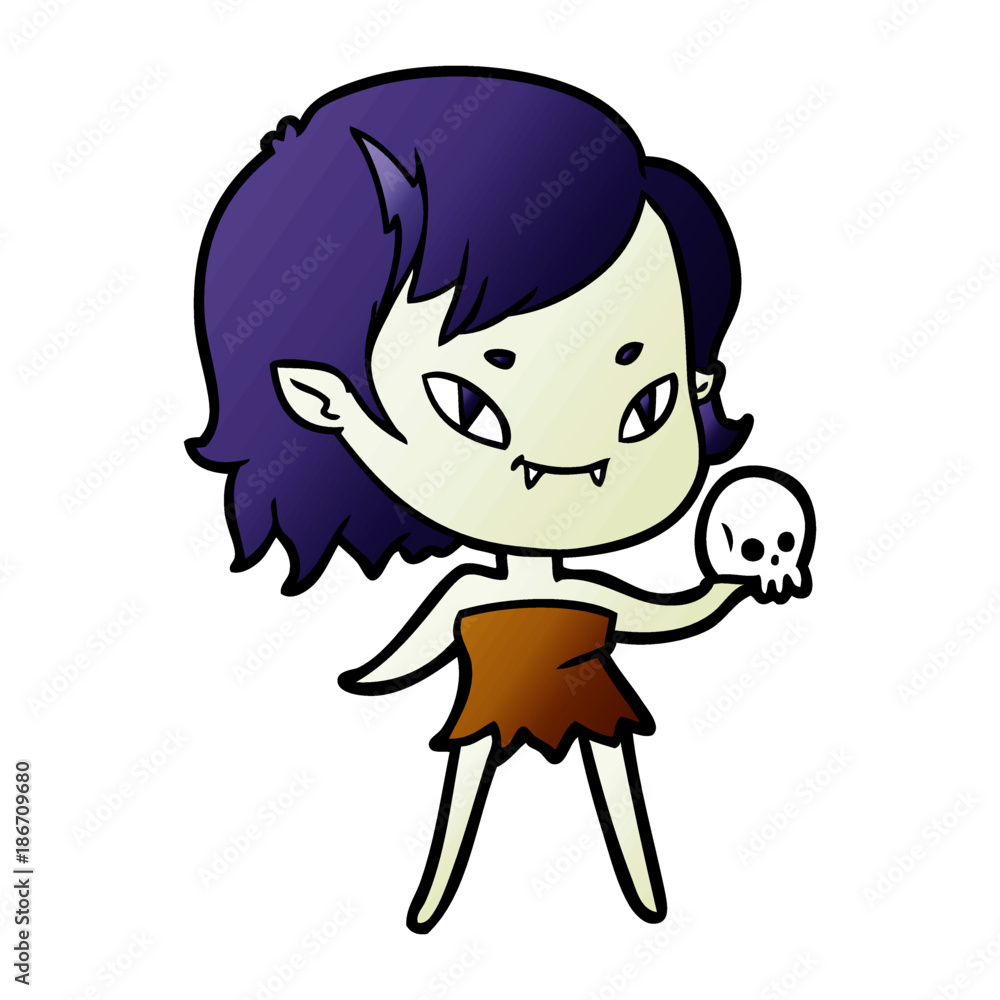cartoon friendly vampire girl with skull cartoon friendly vampire girl with skull