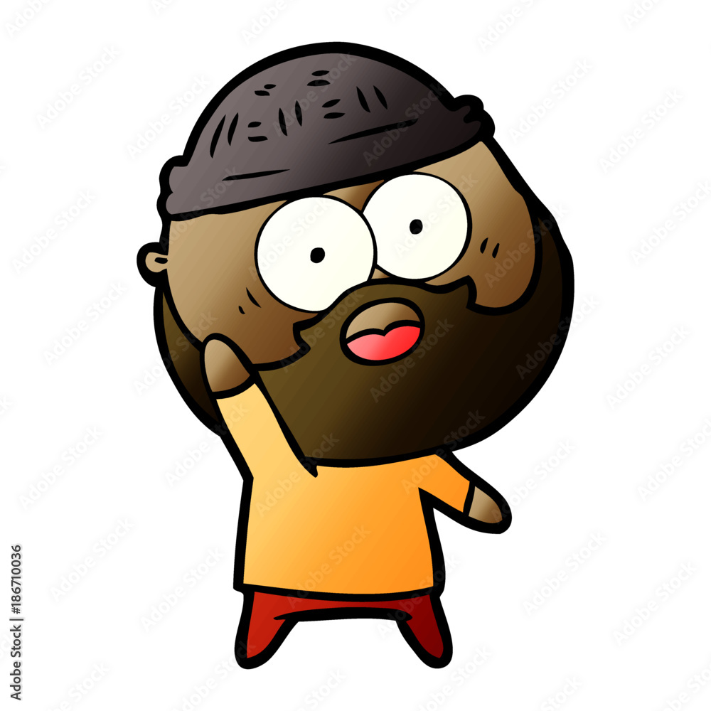 Naklejka premium cartoon bearded man holding up hand