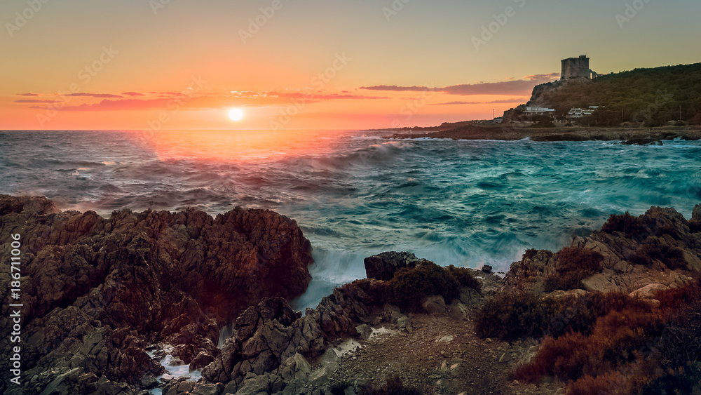 sunset rocks seaside