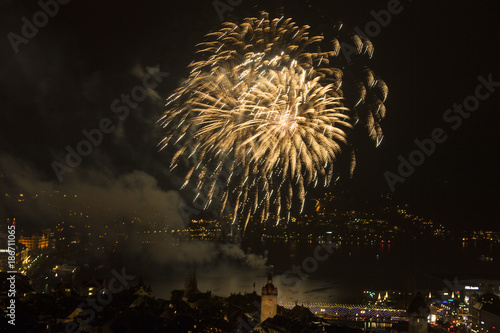 Canvas Print Feuerwerk zum Neujahr 2018, Luzern, Schweiz