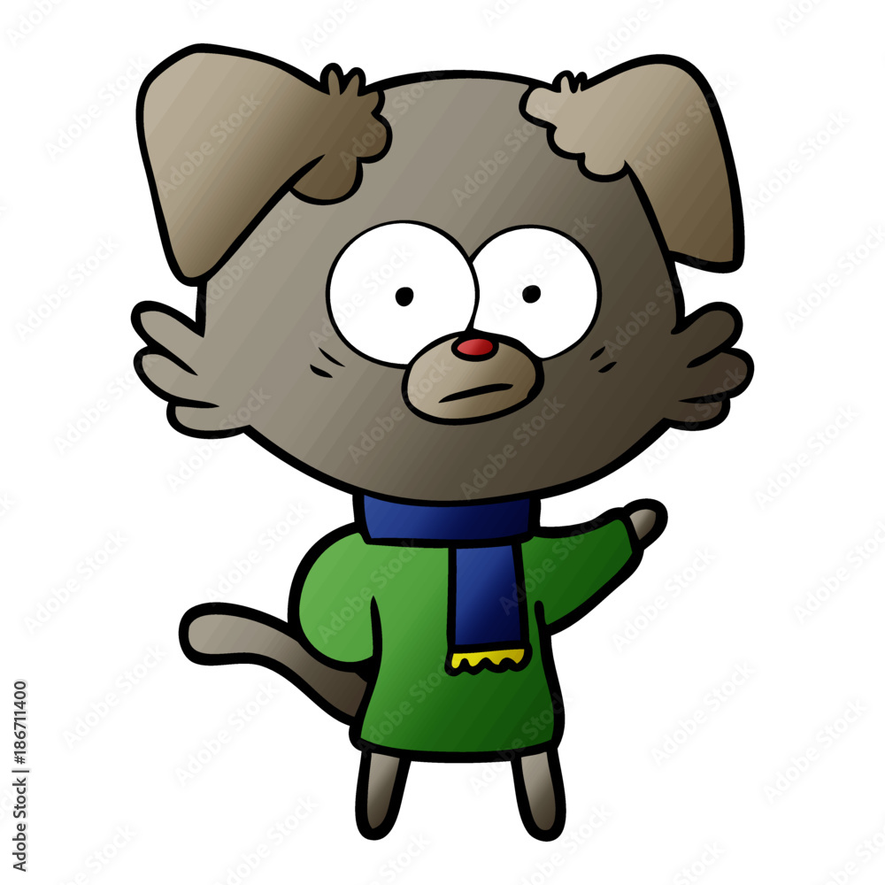 nervous dog wearing scarf