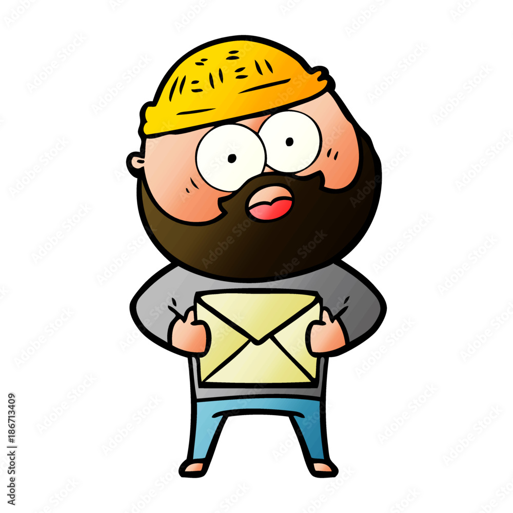 cartoon surprised bearded man holding letter cartoon surprised bearded man holding letter