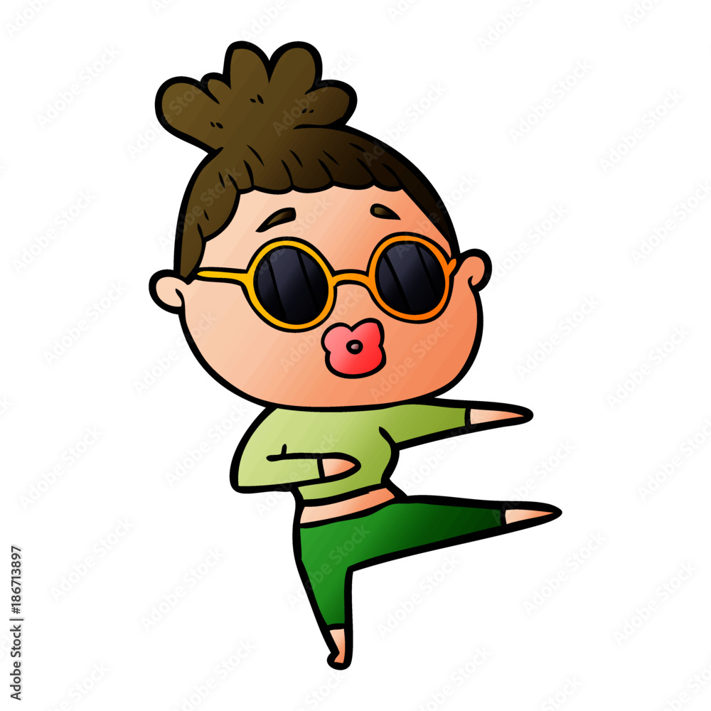 cartoon dancing woman wearing sunglasses cartoon dancing woman wearing sunglasses