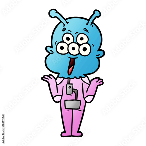 happy cartoon alien shrugging shoulders
