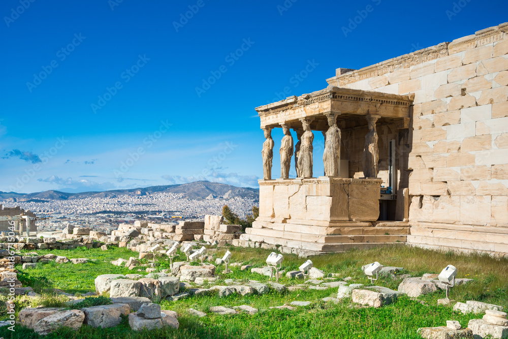 Karyatides statues, Erehtheio, on the Acropolis in Athens, Greece