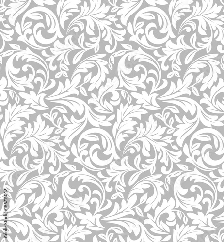  Wallpaper in the style of Baroque. A seamless vector background. Gray and white texture. Floral ornament. Graphic vector pattern