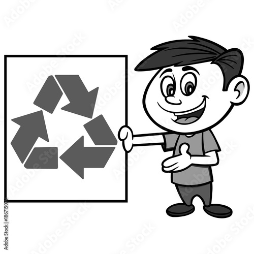 Boy with Recycle Sign Illustration - A vector cartoon illustration of a Boy with a Recycle Sign.
