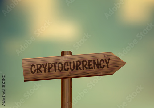 Wooden sign with the word cryptocurrency