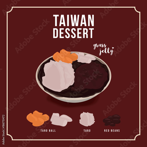 sweet Taiwanese dessert grass jelly mixed topping 