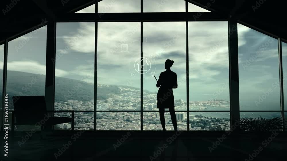 Silhouette Of Woman And IOT Infographics Silhouette Of Woman And IOT Infographics
