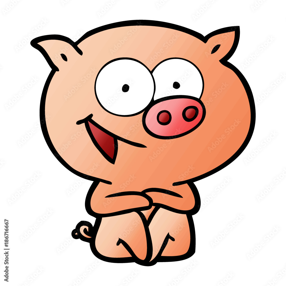 cheerful sitting pig cartoon cheerful sitting pig cartoon