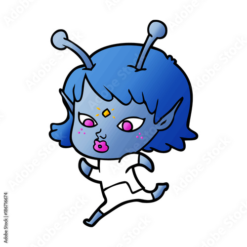 pretty cartoon alien girl running