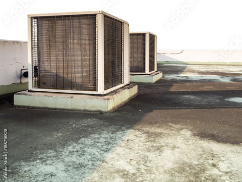 Air conditioner units (HVAC) on a roof of industrial building
