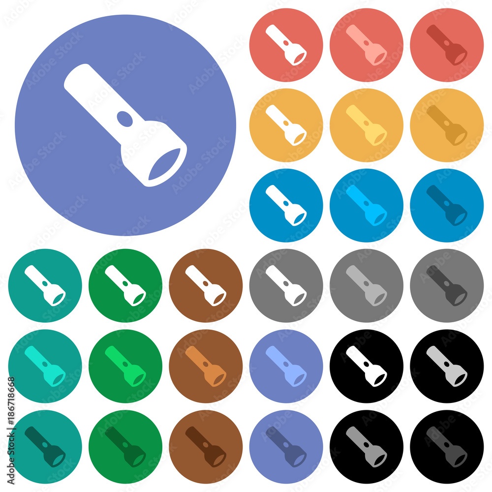 Flashlight round flat multi colored icons Flashlight round flat multi colored icons