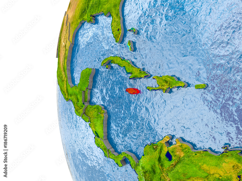 Map of Jamaica on model of globe