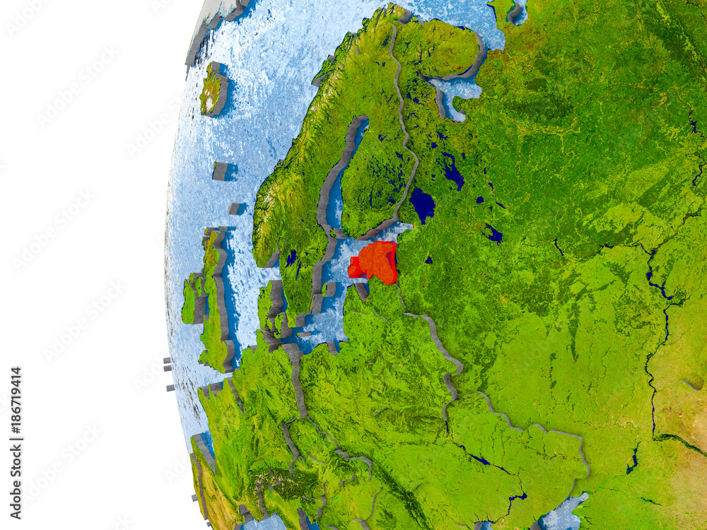 Map of Estonia on model of globe