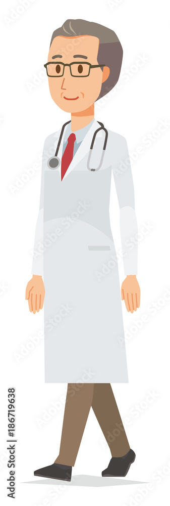 A middle-aged male doctor wearing a white suit is walking A middle-aged male doctor wearing a white suit is walking