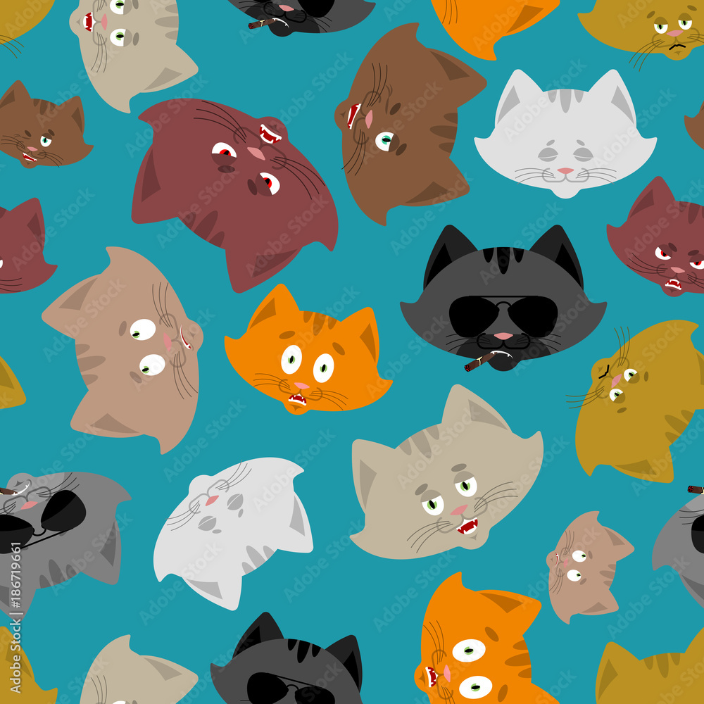 Cat head pattern. Pet background. Ornament face Kitty. Vector illustration