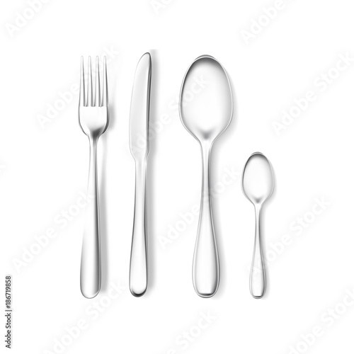 Realistic vector fork and knife, spoons mockup.