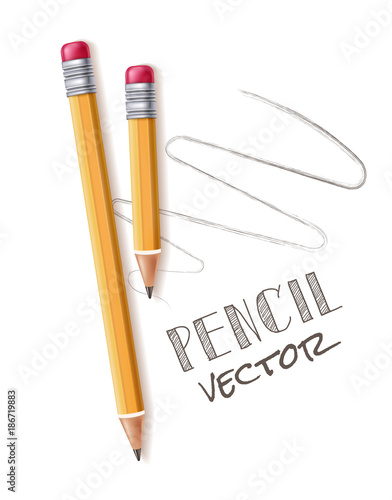 Vector realistic yellow wood pencils rubber eraser