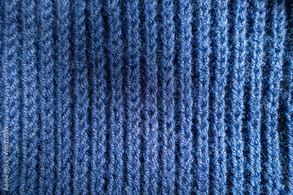 Surface of handmade blue rib knit fabric Surface of handmade blue rib knit fabric